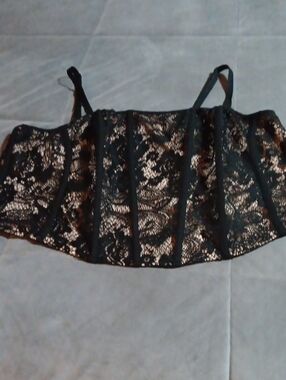 torrid Black Lace Bustier with Nude Underlay